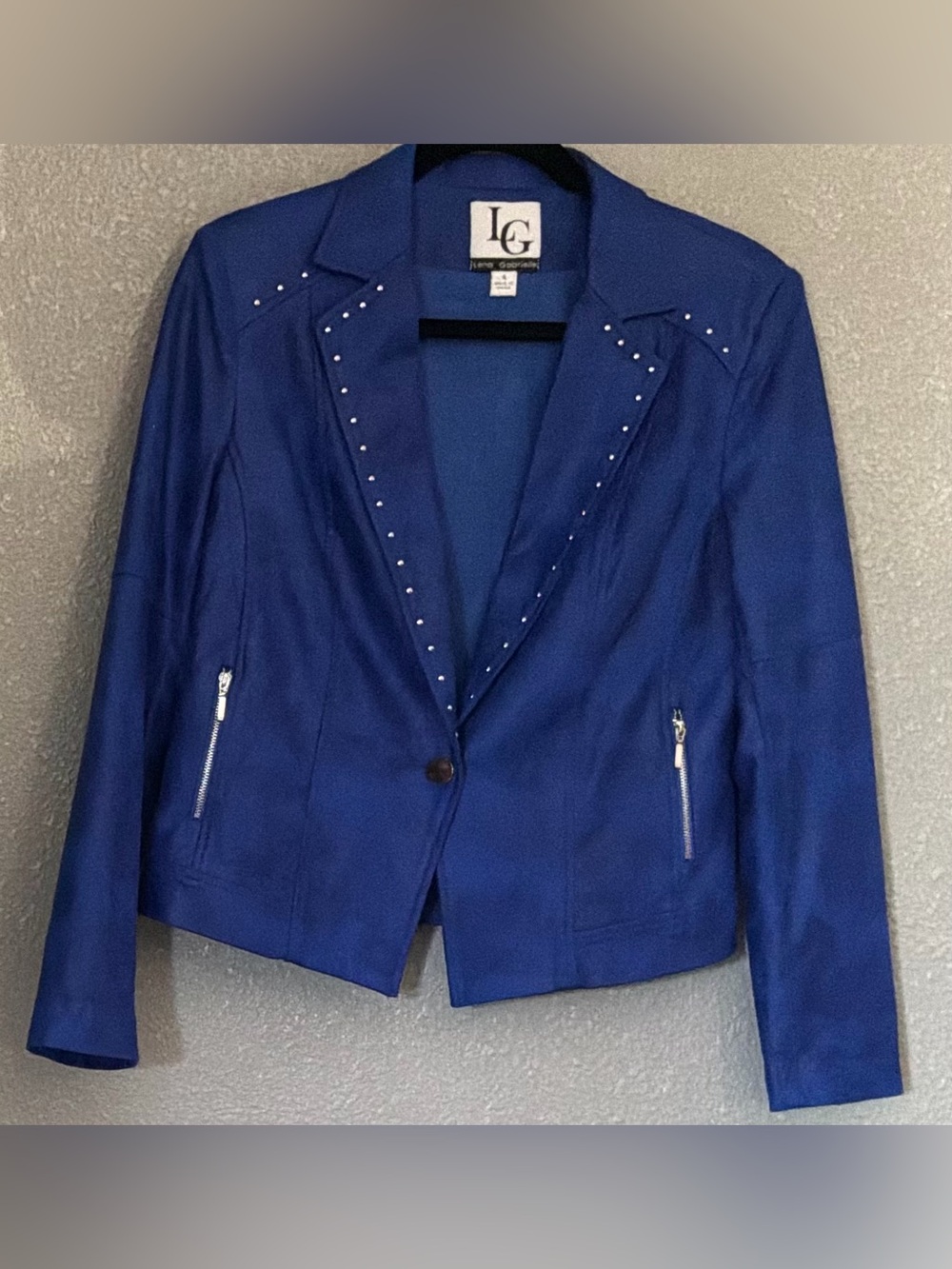 LG Womens Cobalt Blue Stud-Trim Blazer Jacket